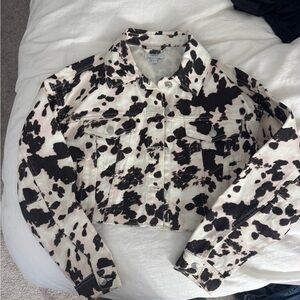 Cow Print cropped denim Jacket